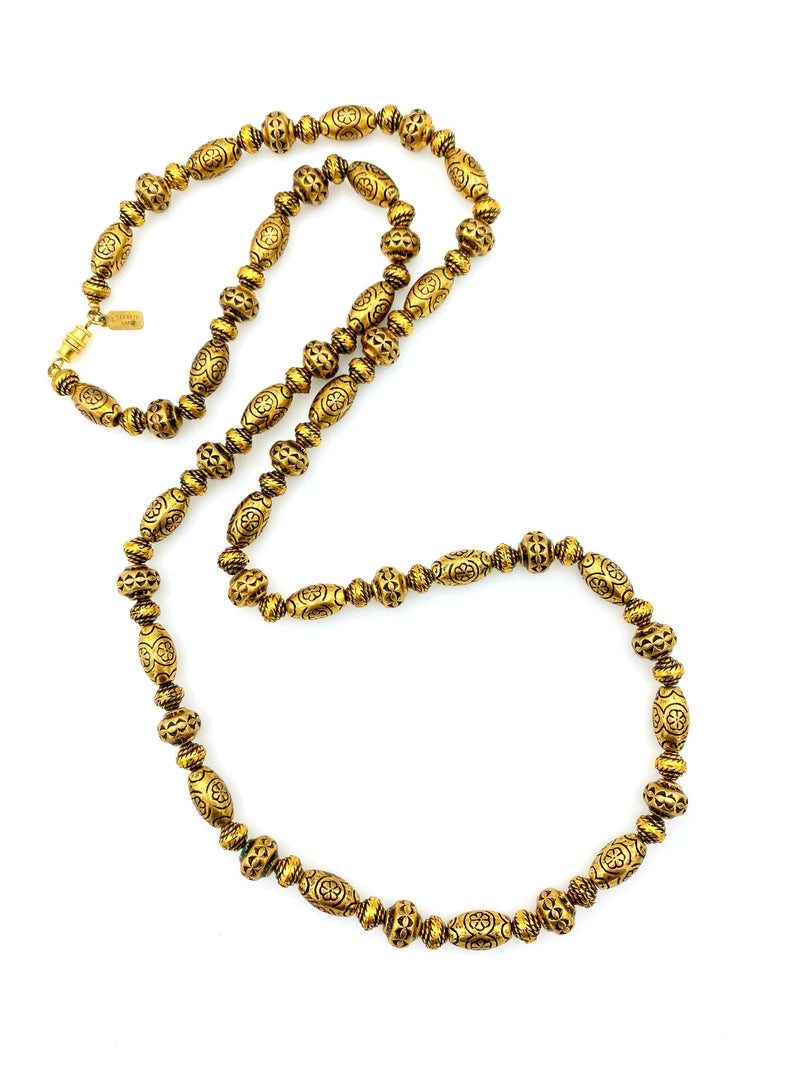 Kenneth Jay Lane Gold Bohemian Bead Long Vintage Necklace - 24 Wishes Vintage Jewelry