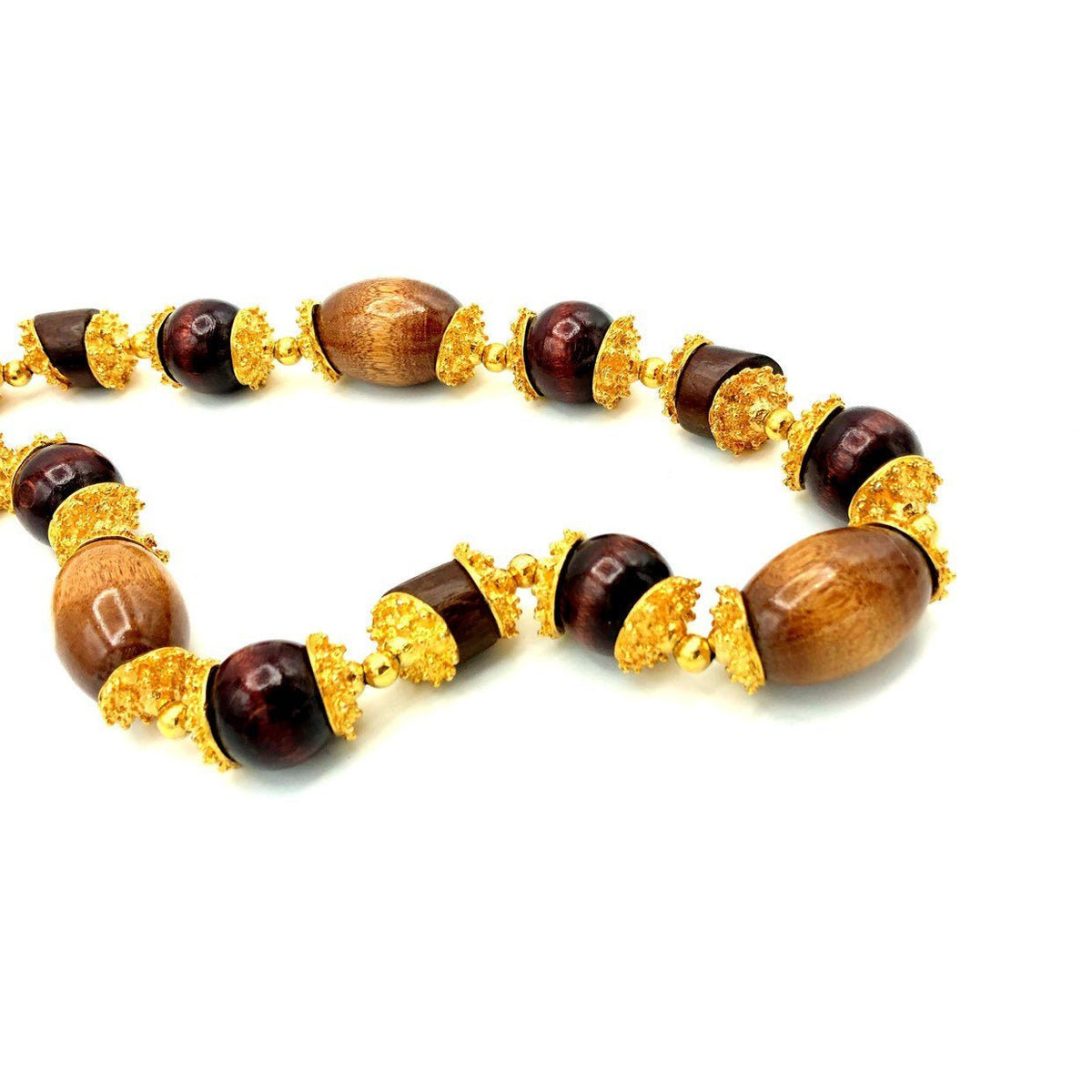 Kenneth Jay Lane Gold & Brown Wood Bead Statement Vintage Necklace - 24 Wishes Vintage Jewelry