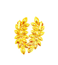 Kenneth Jay Lane Gold Clear Crystal Leaf Rhinestone Clip - On Earrings - 24 Wishes Vintage Jewelry