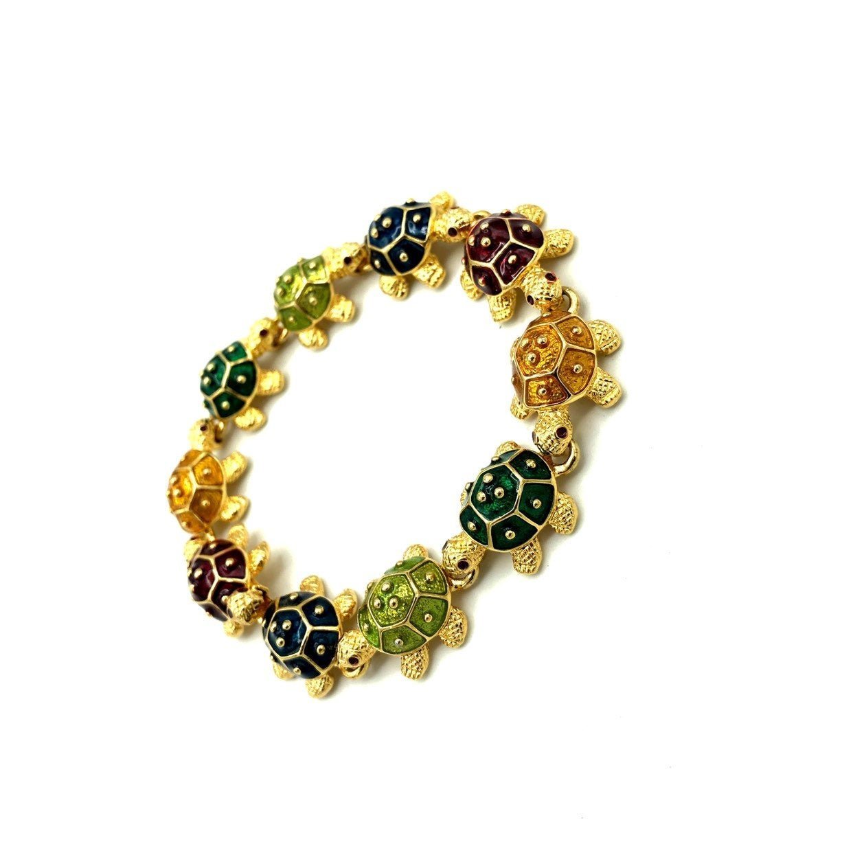 Kenneth Jay Lane Gold Enamel Turtle Link Bracelet - 24 Wishes
