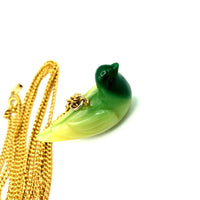 Kenneth Jay Lane Gold Jade Green Lucite Bird Vintage Pendant - 24 Wishes Vintage Jewelry