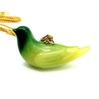 Kenneth Jay Lane Gold Jade Green Lucite Bird Vintage Pendant - 24 Wishes Vintage Jewelry