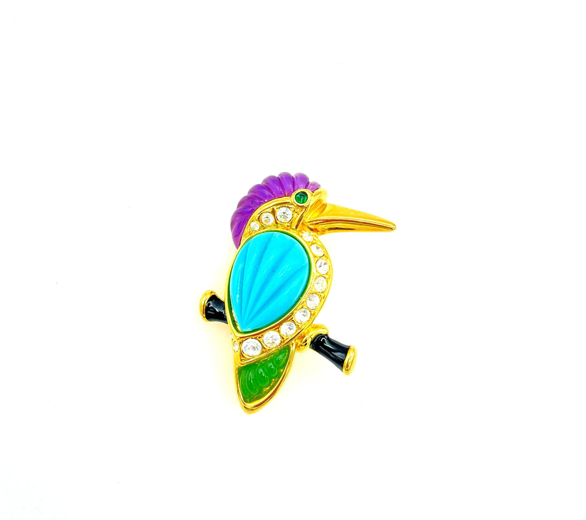 Kenneth Jay Lane Gold Kingfisher Bird Brooch - 24 Wishes Vintage Jewelry