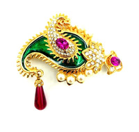 Kenneth Jay Lane Gold Maharani Paisley Brooch Vintage Rhinestone & Enamel Statement Pin 24 Wishes Vintage Jewelry