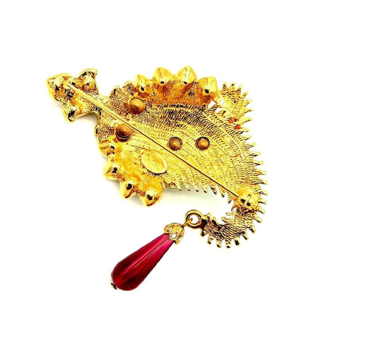 Kenneth Jay Lane Gold Maharani Paisley Brooch Vintage Rhinestone & Enamel Statement Pin 24 Wishes Vintage Jewelry