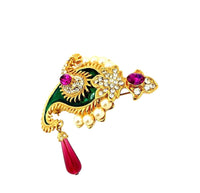 Kenneth Jay Lane Gold Maharani Paisley Brooch Vintage Rhinestone & Enamel Statement Pin 24 Wishes Vintage Jewelry