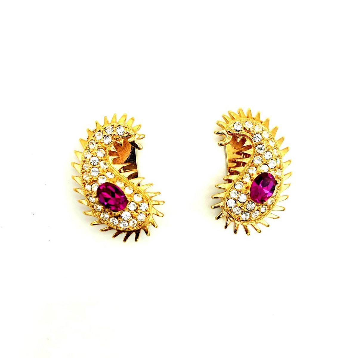 Kenneth Jay Lane Gold Maharani Paisley Vintage Clip - On Earrings - 24 Wishes Vintage Jewelry