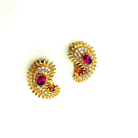 Kenneth Jay Lane Gold Maharani Paisley Vintage Clip - On Earrings - 24 Wishes Vintage Jewelry