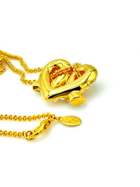 Kenneth Jay Lane Gold Pave Rhinestone Heart Pendant - 24 Wishes Vintage Jewelry