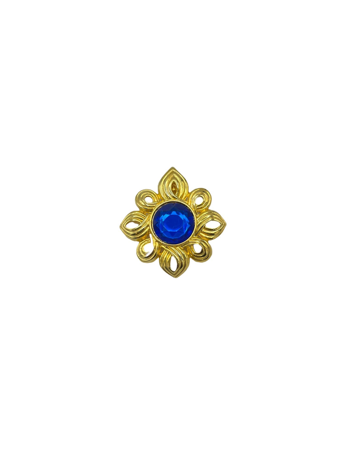 Kenneth Jay Lane Gold Scroll with Blue Rhinestone Pendant Brooch - 24 Wishes Vintage Jewelry