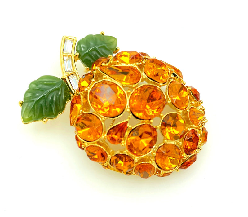 Kenneth Jay Lane Gold Topaz Apricot Fruit Brooch - 24 Wishes Vintage Jewelry