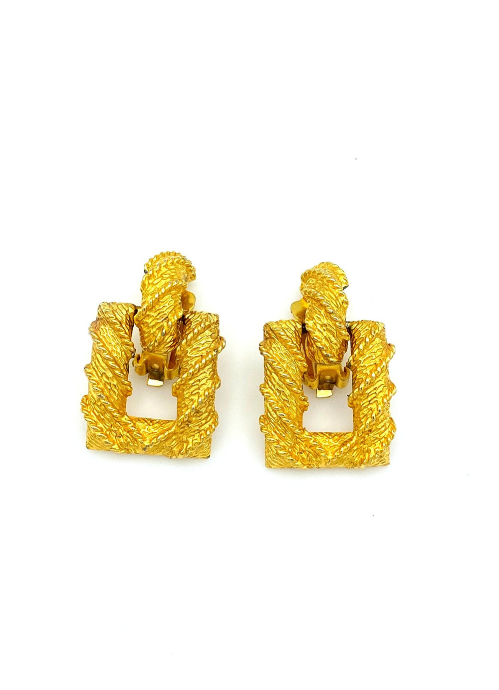 Kenneth Jay Lane Gold Wrapped Door Knocker Vintage Clip - On Earrings - 24 Wishes Vintage Jewelry