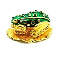 Kenneth Jay Lane Green Enamel Frog Vintage Brooch & Trinket Box - 24 Wishes Vintage Jewelry