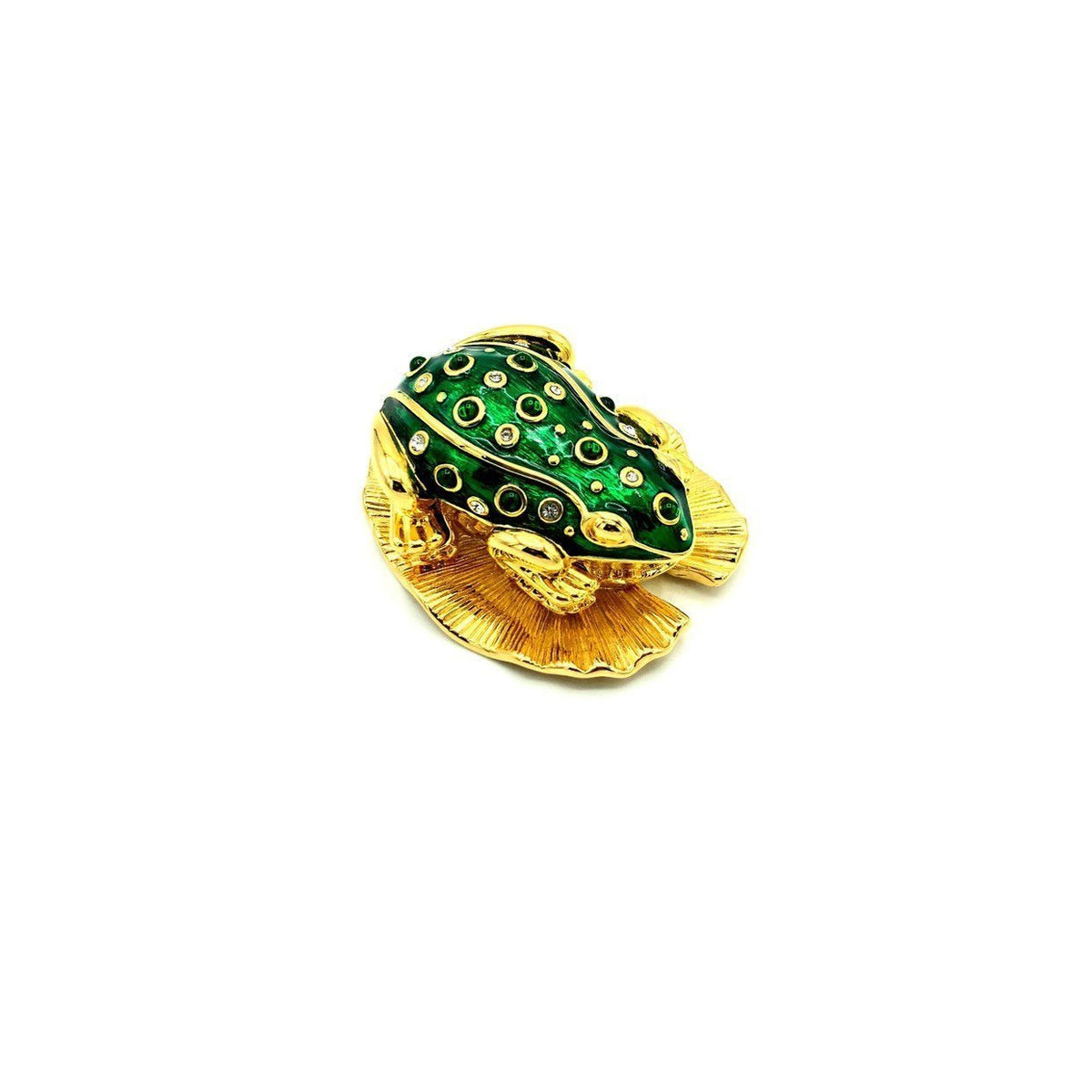 Kenneth Jay Lane Green Enamel Frog Vintage Brooch & Trinket Box - 24 Wishes Vintage Jewelry