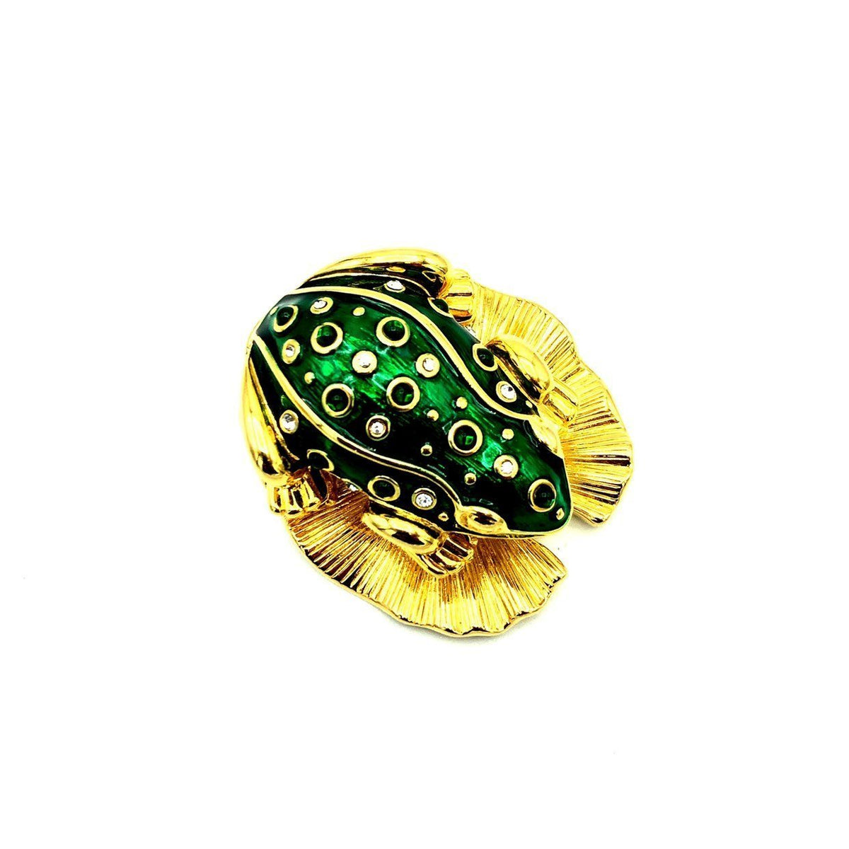 Kenneth Jay Lane Green Enamel Frog Vintage Brooch & Trinket Box - 24 Wishes Vintage Jewelry