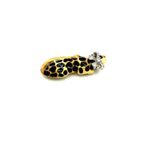 Kenneth Jay Lane KJL Black & Brown Spotted Enamel Leopard Brooch - 24 Wishes Vintage Jewelry