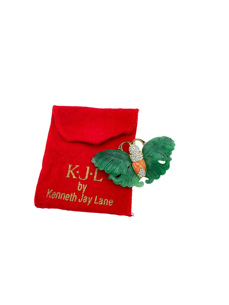 Kenneth Jay Lane KJL Green Jade Butterfly Brooch - 24 Wishes Vintage Jewelry