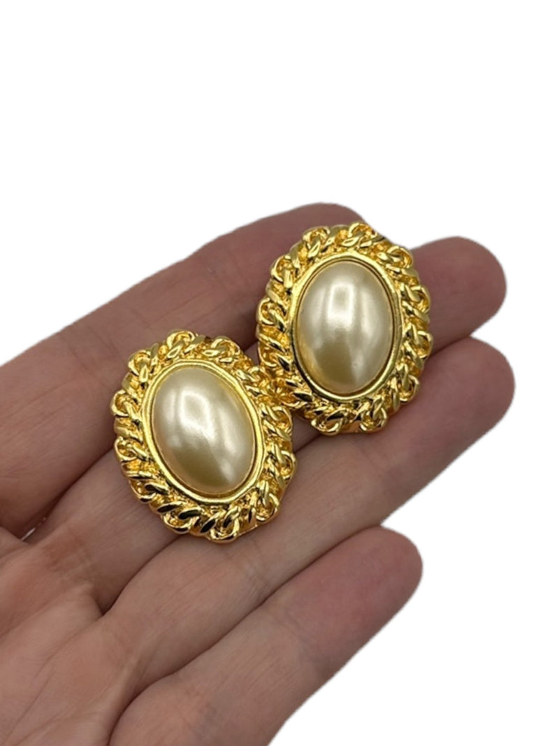 Kenneth Jay Lane KJL Interchangeable Oval Gold Pierced Earrings - 24 Wishes Vintage Jewelry