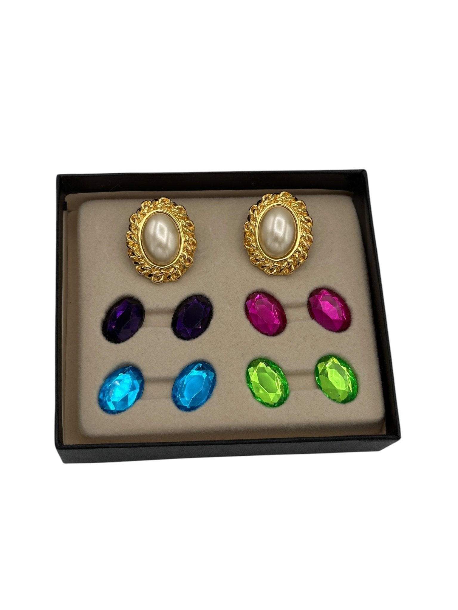 Kenneth Jay Lane KJL Interchangeable Oval Gold Pierced Earrings