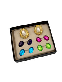 Kenneth Jay Lane KJL Interchangeable Oval Gold Pierced Earrings - 24 Wishes Vintage Jewelry