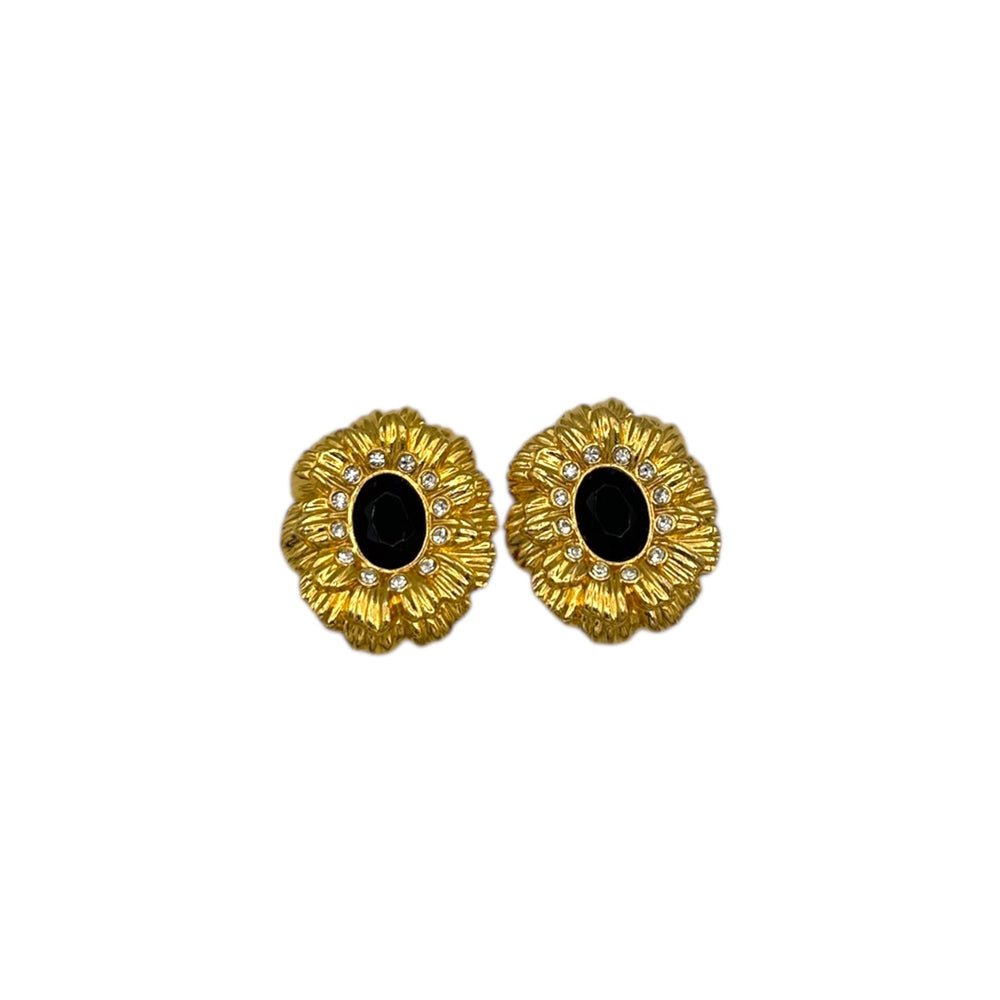 Kenneth Jay Lane KJL New York Collection Layered Floral Clip - on Earrings Earrings 24 Wishes Vintage Jewelry