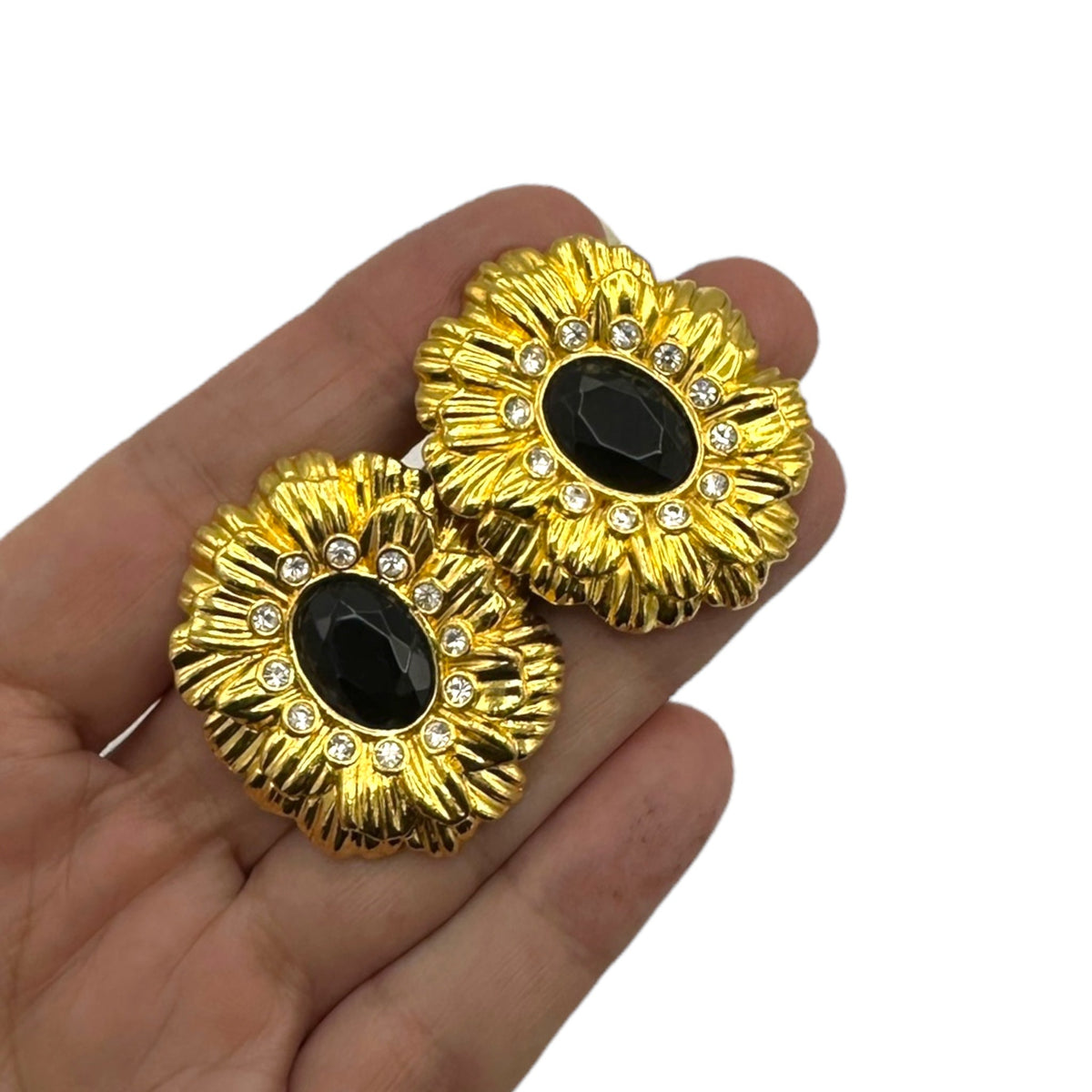 Kenneth Jay Lane KJL New York Collection Layered Floral Clip - on Earrings Earrings 24 Wishes Vintage Jewelry