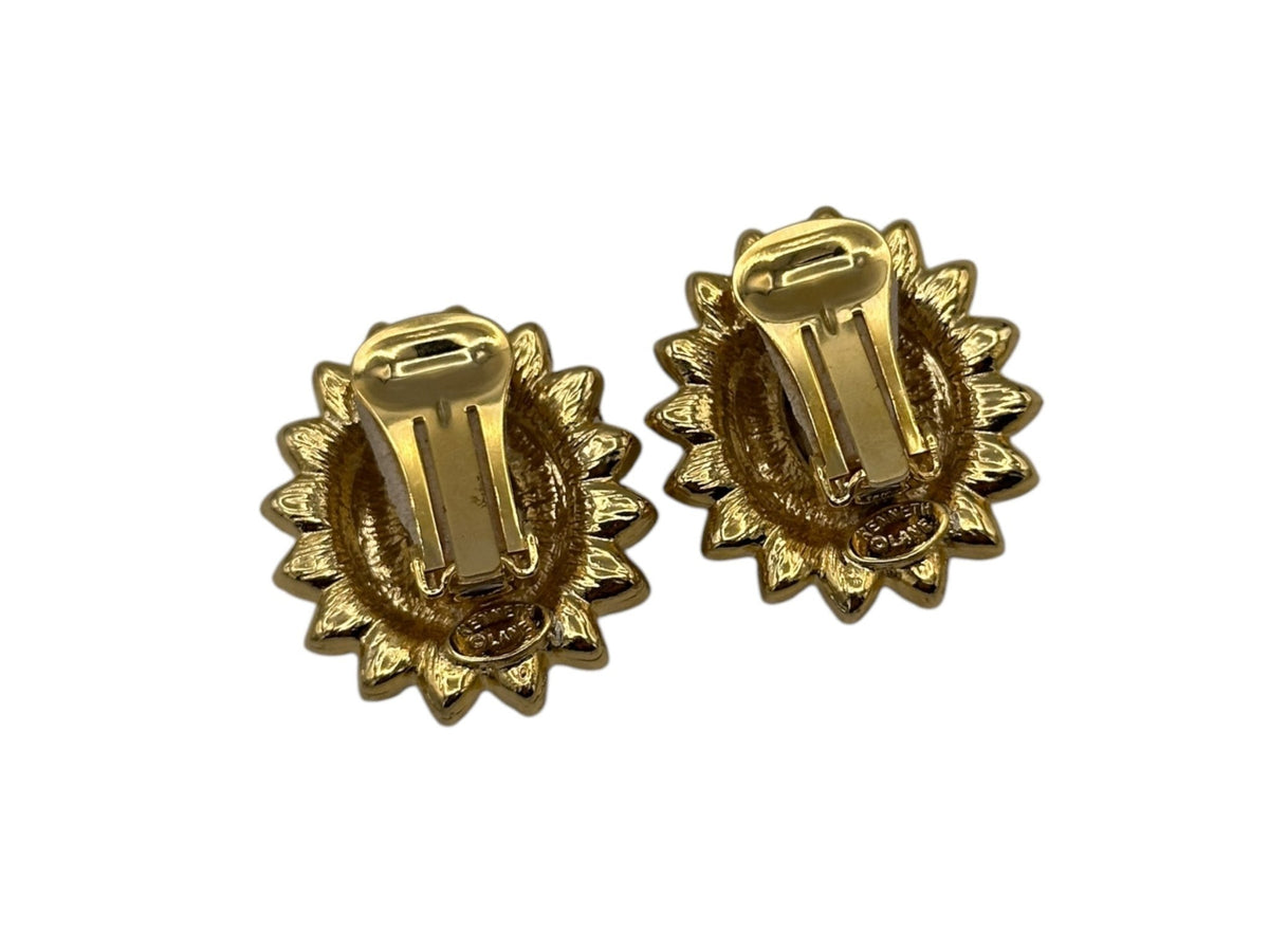 Kenneth Jay Lane KJL Oval Clear Crystal Floral Clip - On Earrings - 24 Wishes Vintage Jewelry