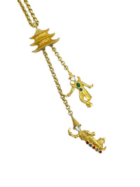 Kenneth Jay Lane KJL Vintage Jewelry Gold Pagoda Thai Dancers Charm Brooch or Pendant - 24 Wishes Vintage Jewelry