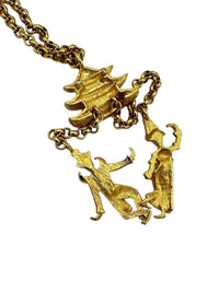 Kenneth Jay Lane KJL Vintage Jewelry Gold Pagoda Thai Dancers Charm Brooch or Pendant - 24 Wishes Vintage Jewelry