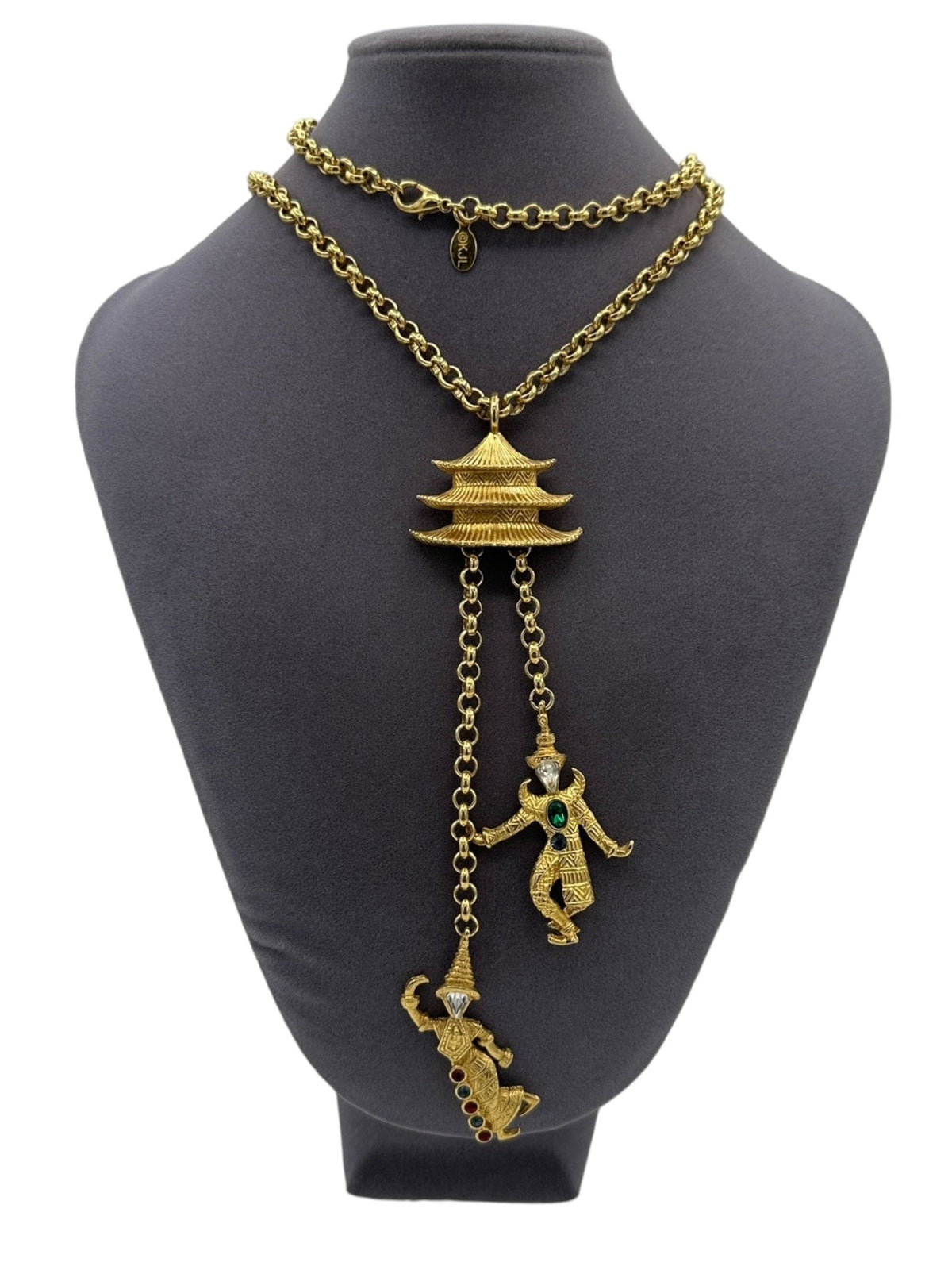 Kenneth Jay Lane KJL Vintage Jewelry Gold Pagoda Thai Dancers