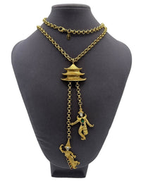 Kenneth Jay Lane KJL Vintage Jewelry Gold Pagoda Thai Dancers Charm Brooch or Pendant - 24 Wishes Vintage Jewelry