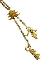 Kenneth Jay Lane KJL Vintage Jewelry Gold Pagoda Thai Dancers Charm Brooch or Pendant - 24 Wishes Vintage Jewelry