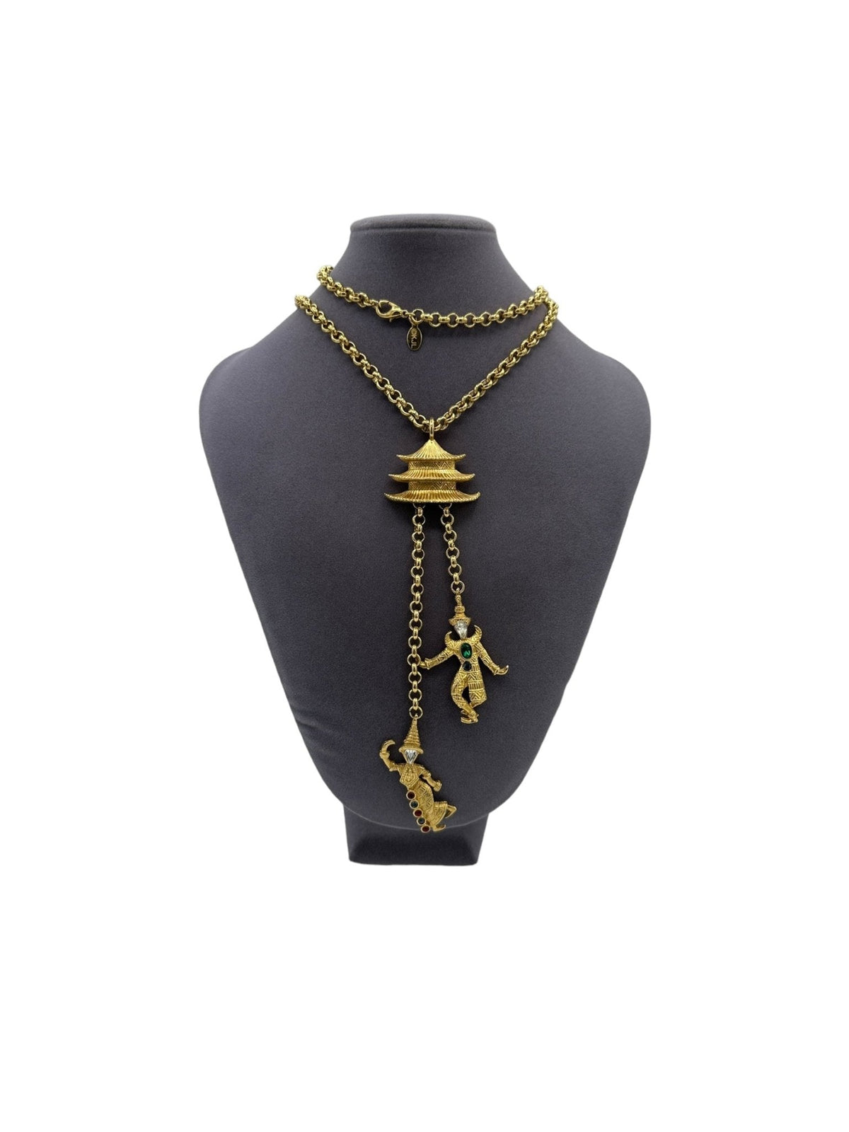 Kenneth Jay Lane KJL Vintage Jewelry Gold Pagoda Thai Dancers Charm Brooch or Pendant - 24 Wishes Vintage Jewelry