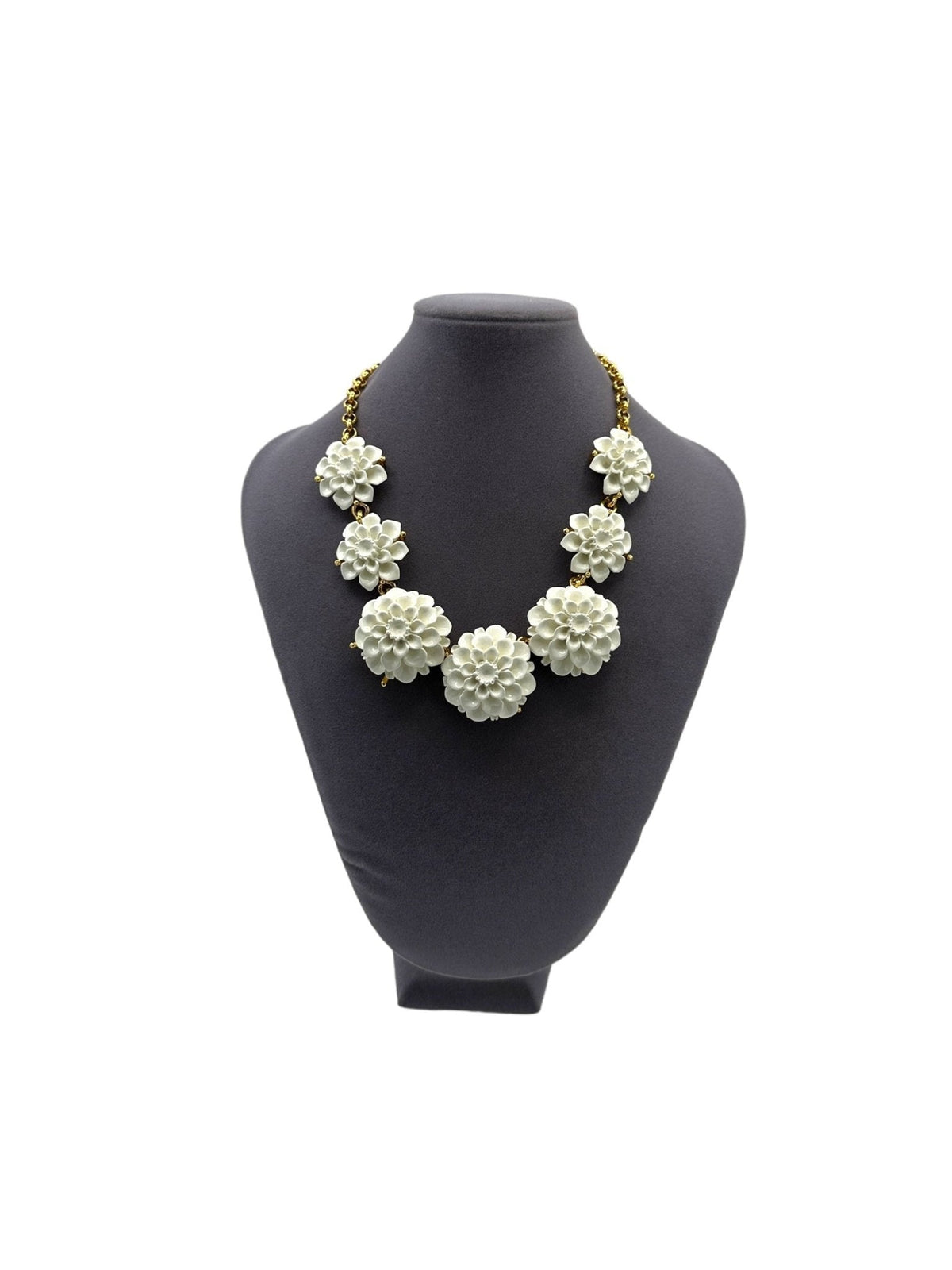 Kenneth Jay Lane KJL Vintage Jewelry White Resin Layered Flower Necklace - 24 Wishes Vintage Jewelry