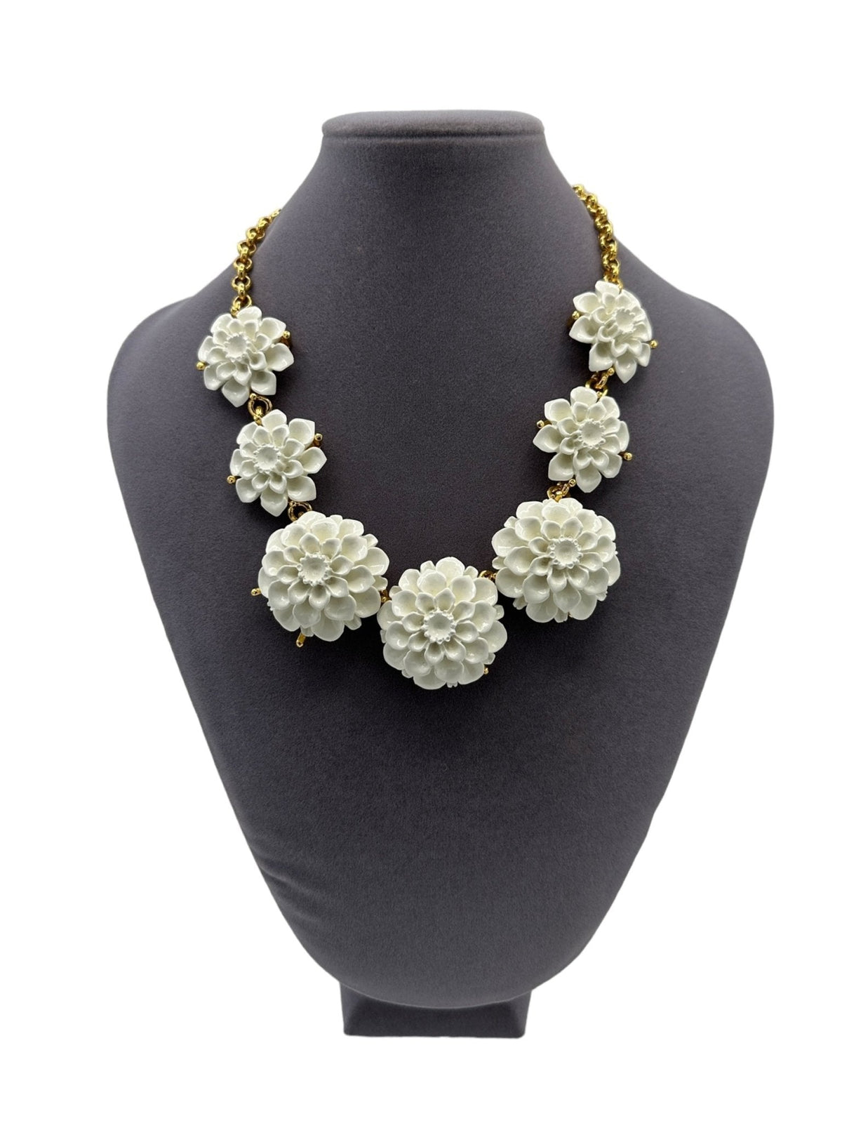 Kenneth Jay Lane KJL Vintage Jewelry White Resin Layered Flower Necklace - 24 Wishes Vintage Jewelry