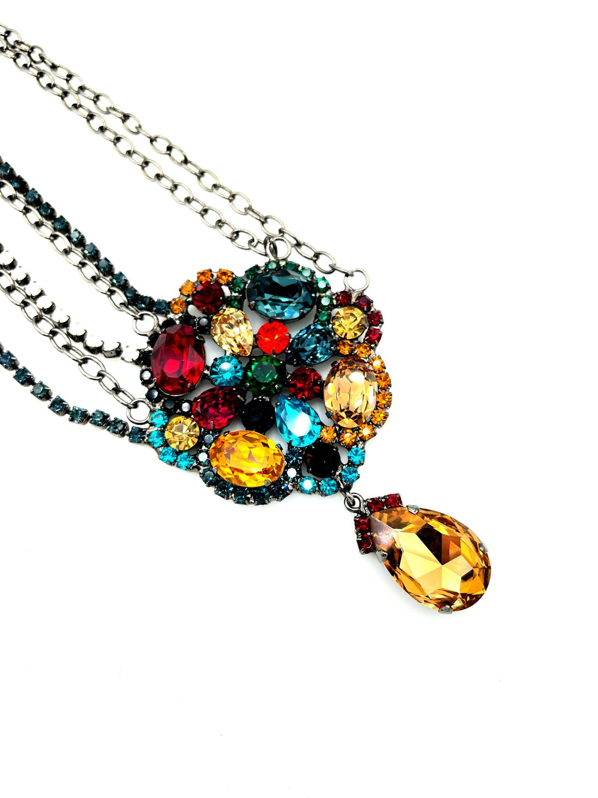 Kenneth Jay Lane Multi - Color Rhinestone Statement Necklace - 24 Wishes Vintage Jewelry