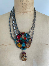 Kenneth Jay Lane Multi - Color Rhinestone Statement Necklace - 24 Wishes Vintage Jewelry