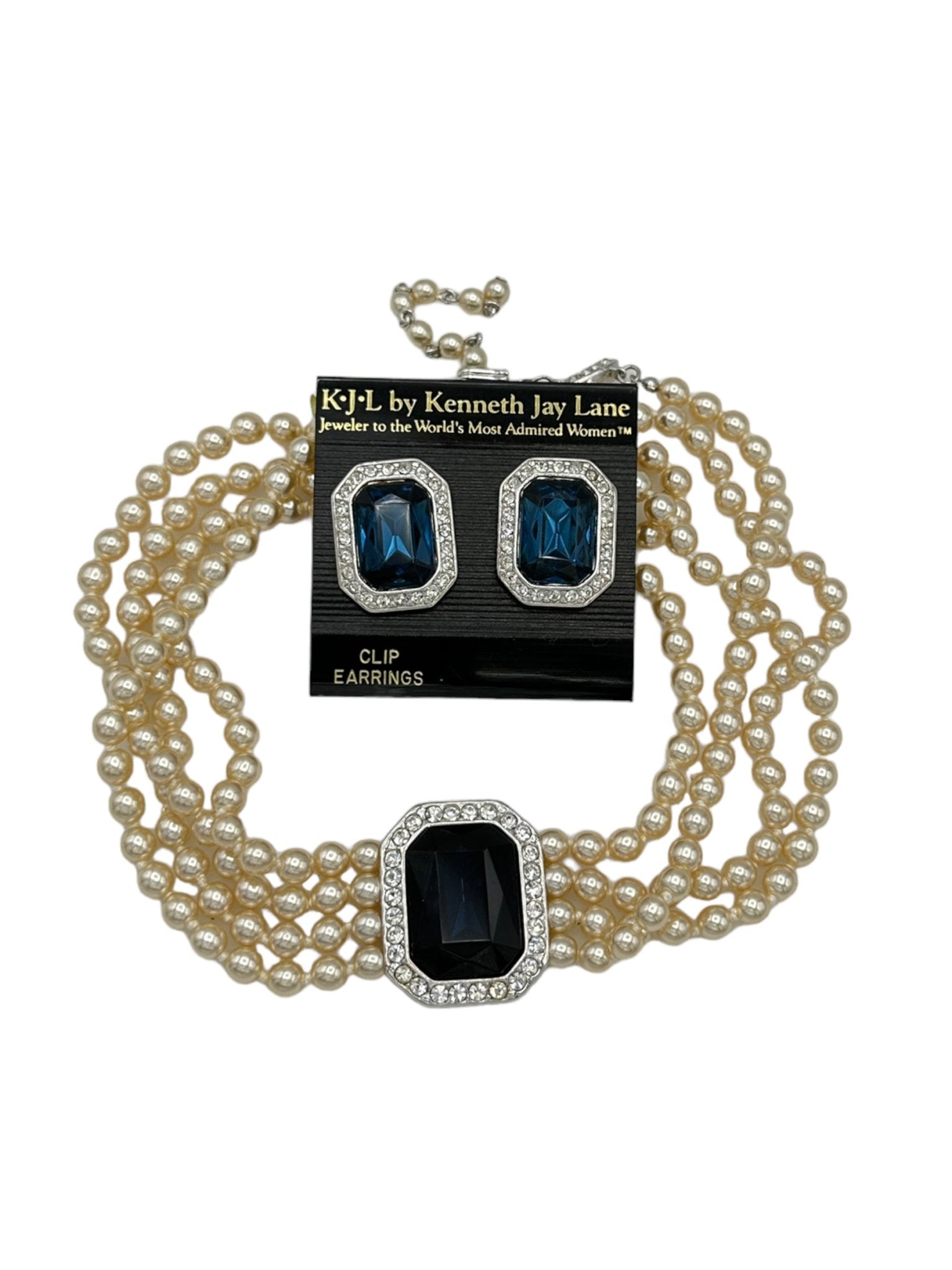 Kenneth Jay Lane Pearl Sapphire & Rhinestone Statement