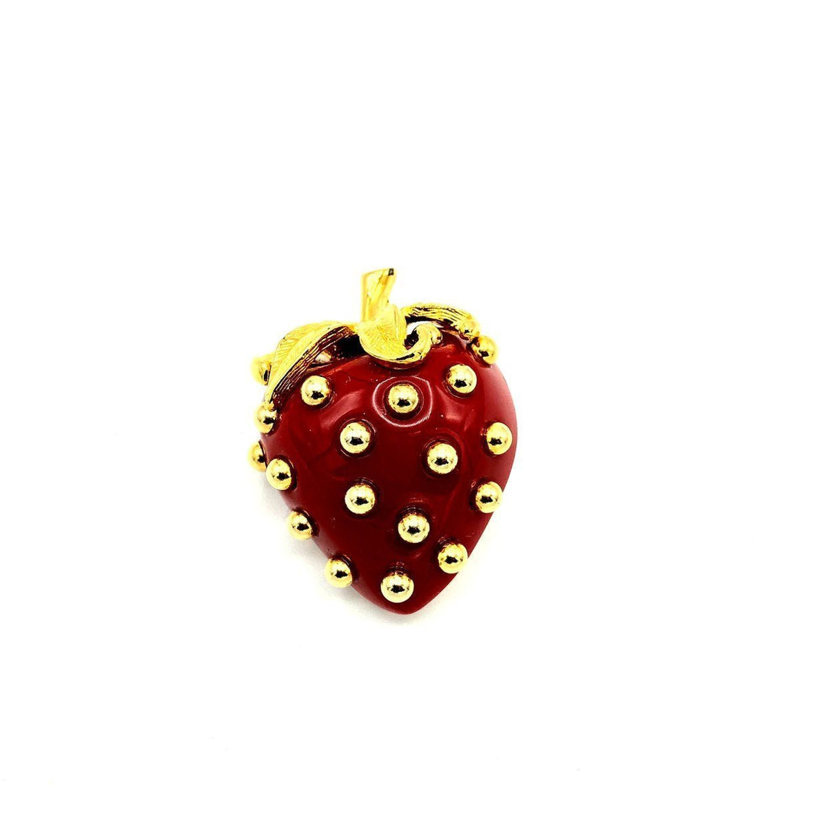 Kenneth Jay Lane Red Lucite Strawberry Vintage Brooch - 24 Wishes Vintage Jewelry