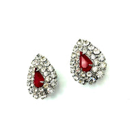 Kenneth Jay Lane Red Teardrop Rhinestone Vintage Clip - On Earrings - 24 Wishes Vintage Jewelry