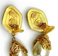 Kenneth Jay Lane Statement Pearl Dangle Vintage Clip - On Earrings - 24 Wishes Vintage Jewelry