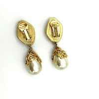 Kenneth Jay Lane Statement Pearl Dangle Vintage Clip - On Earrings - 24 Wishes Vintage Jewelry