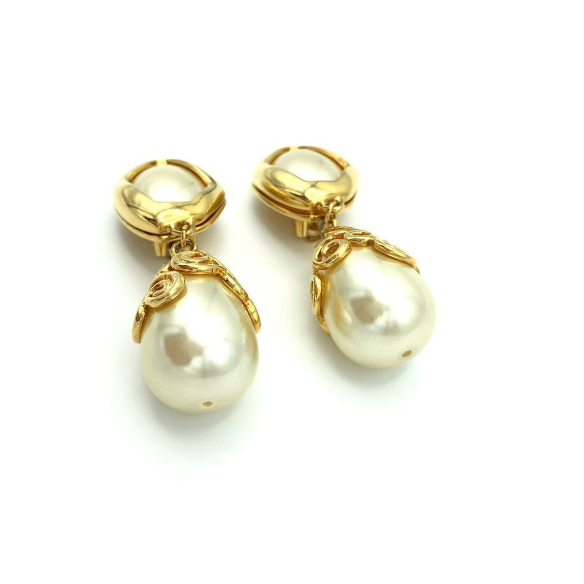 Kenneth Jay Lane Statement Pearl Dangle Vintage Clip - On Earrings - 24 Wishes Vintage Jewelry