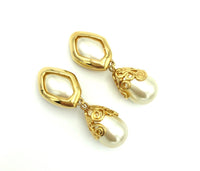 Kenneth Jay Lane Statement Pearl Dangle Vintage Clip - On Earrings - 24 Wishes Vintage Jewelry