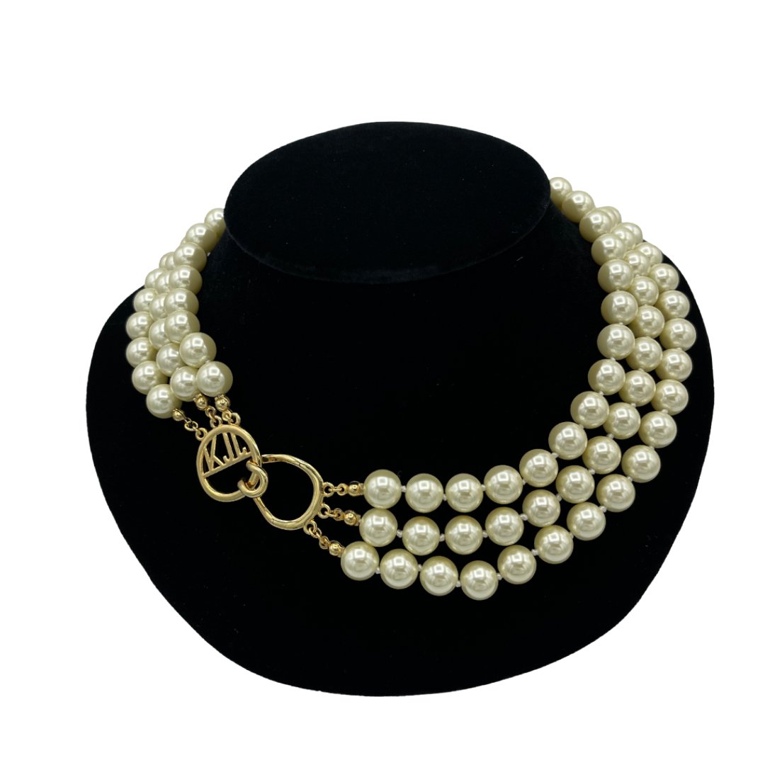 Kenneth Jay Lane Three Strand White Pearl KJL Necklace - 24 Wishes Vintage Jewelry