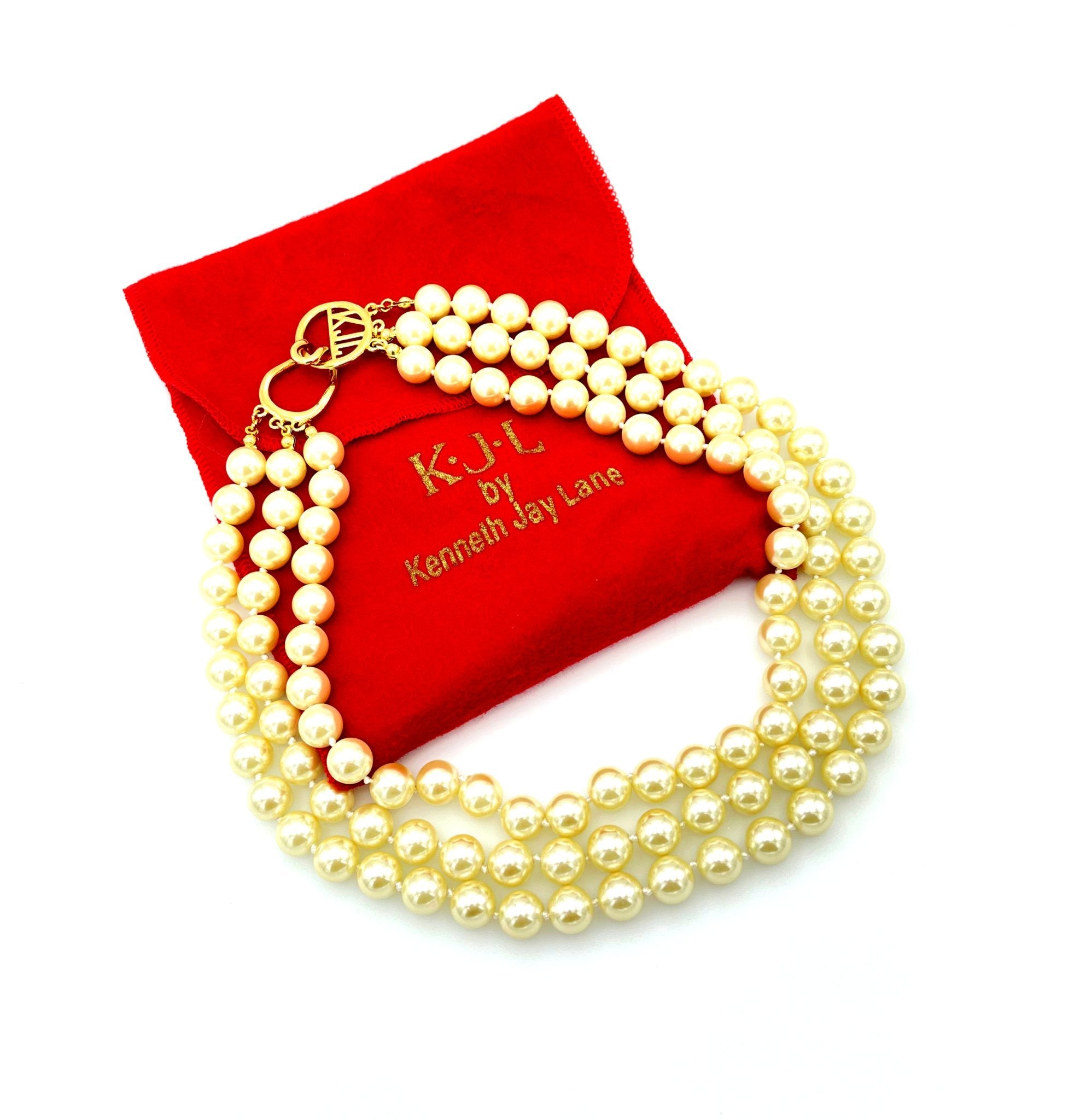 Kenneth Jay Lane Pearls KJL Triple Strand 2024 Faux Golden Pearl Necklace