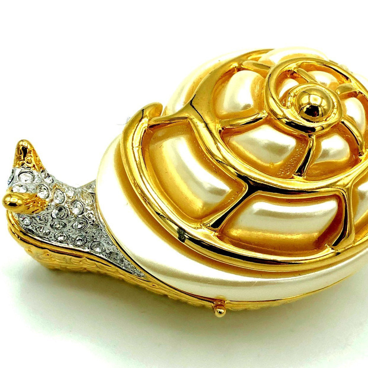 Kenneth Jay Lane White Snail Vintage Brooch & Trinket Box - 24 Wishes Vintage Jewelry