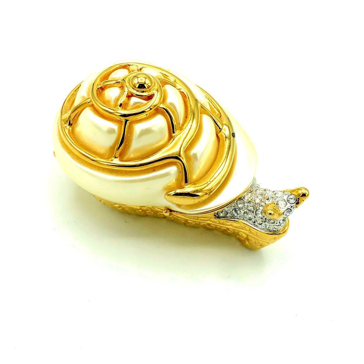 Kenneth Jay Lane White Snail Vintage Brooch & Trinket Box - 24 Wishes Vintage Jewelry