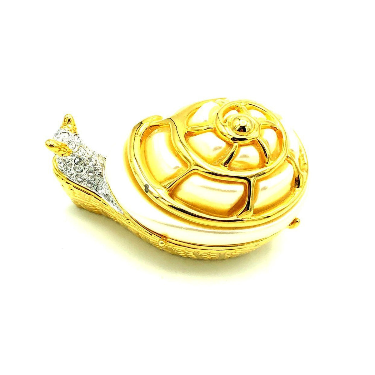 Kenneth Jay Lane White Snail Vintage Brooch & Trinket Box - 24 Wishes Vintage Jewelry