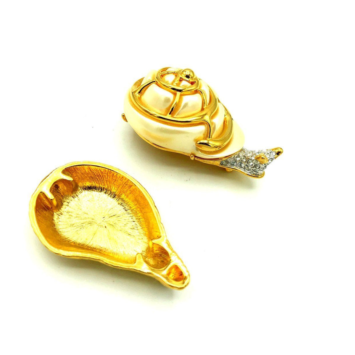 Kenneth Jay Lane White Snail Vintage Brooch & Trinket Box - 24 Wishes Vintage Jewelry